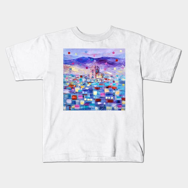 Night Lights Of Barcelona Kids T-Shirt by NataliaShchip